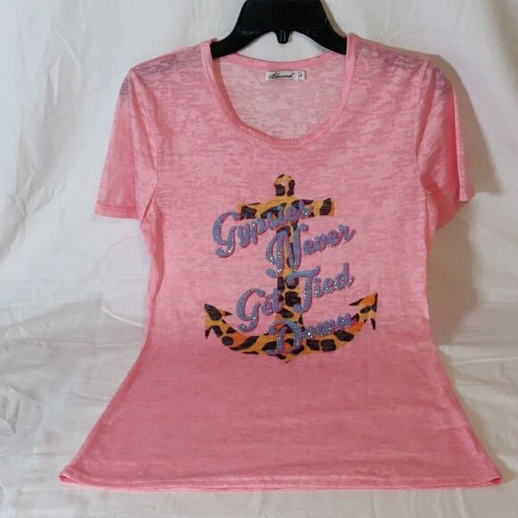 Blessed Pink Burnout Gypsy & Anchor Short Sleeve T-Shirt Size L‎ - Picture 1 of 4